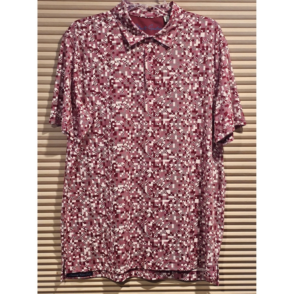 Robert Graham Wooderson Mens Burgundy Geometric Performance Polo Shirt Large L
